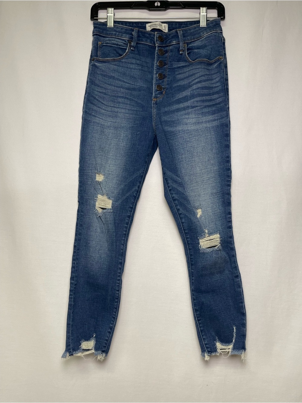 Abercrombie & Fitch Curvy High Rise Distressed Skinny Blue Jeans Size 27 Short - Picture 3 of 14